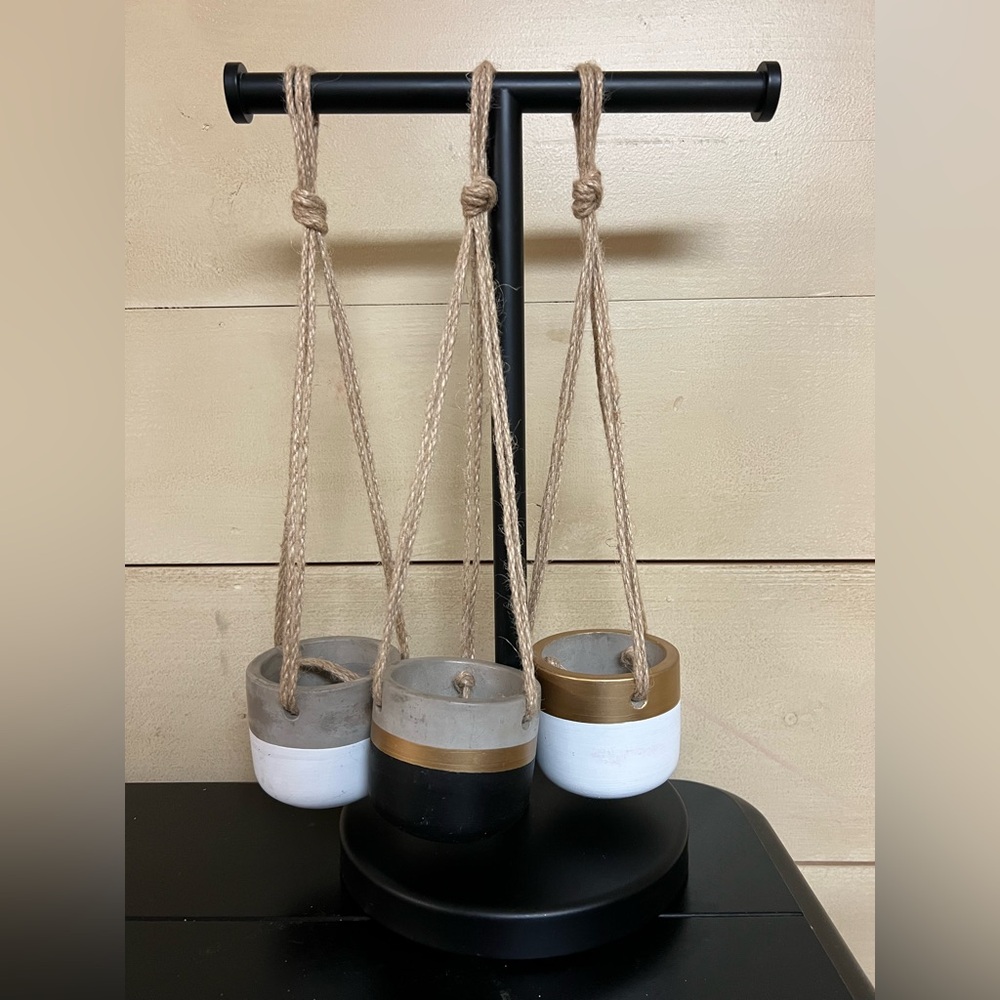 Hanging Planters Set - Gray, Black, White, and Gold